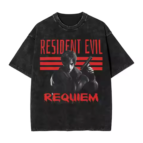 Resident Evil 9: Requiem Requiem Nemesis Washed T Shirt Streetwear Hip Fashion T-Shirt Men Women Sho