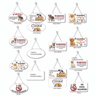 OPEN, CLOSED, PET FRIENDLY, NO PETS ALLOWED, BEWARE OF DOG, SIGN BOARD WITH CHAIN & SUCTION CUP 20X1