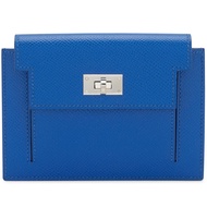 Hermès Bleu France Epsom Kelly Pocket Compact Wallet Palladium Hardware, 2022