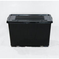 กล่องพลาสติกมีล้อ ขนาด 100 ลิตร (ยี่ห้อรถไฟ No.303 สีดำ) มีหูหิ้ว กล่องมีล้อเลื่อน กล่องใส่ของ เคลื่อนที่ได้