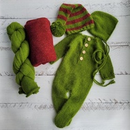 聖誕粗花呢帽子，連身衣，套裝，睡帽，包裹。新生兒拍照道具。