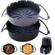2 Pek Pelapik Air Fryer Silikon Bulat, Pelapik Bakul Boleh Digunakan Semula yang Tebal dengan Pemega