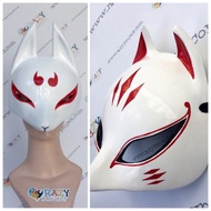 Kitsune Fox Rubah Half Setengah Mask Topeng Kayu Cosplay Anime Jepang