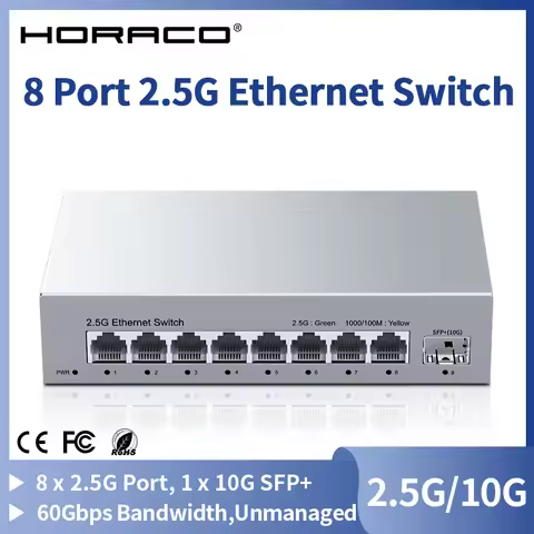 8 Port 2.5GbE Ethernet Switch Unmanaged 2.5Gbps Network Switch 1 Port 10Gb SFP+ Slot Home Lab Setup 
