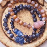 貓眼正長石 金黃色 黑色骨幹 金太陽  藍晶石 太陽石貔貅 純銀手