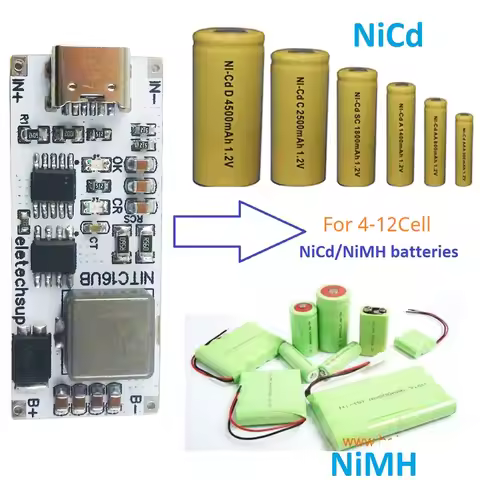 2A/4A 4-12 Cell NIMH Charger Module TYPE-C DC 5V Boost BMS CC/CV NiCd for 4.8V 6V 7.2V 8.4V 9.6V 10.
