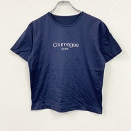 COURREGES 短袖露臍 T 卹，正面有品牌標誌，單線縫製，海軍藍，古著。