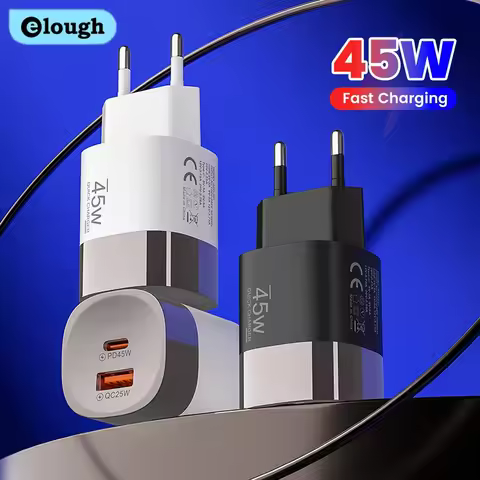 Elough 45W Electroplated Ring Charger USB/Type C Multi Port PD20W Charging Head 5V2A Power Adapter Q