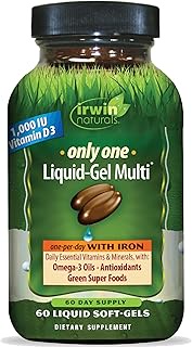 Irwin Naturals Only One Liquid-Gel Multi with Iron Daily Essential Vitamins, Minerals, Antioxidants,