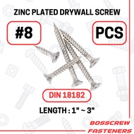 White Zinc Plated - Drywall Screw 4.2mm (#8)  x (25mm ~ 75mm) Wood Screw, Partition Screw (1 Pcs) (S