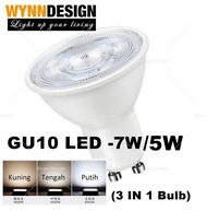 [5w/7w- 3Colour GU10 Bulb] Wynn Design 3in1 GU10 Bulb Led 7W/5W Bulb Daylight Coolwhite Warmwhite 3 