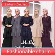 Pakaian wanita Muslim ♛MOLLY BAJU KURUNG MODEN 2024  POLKA DOT KURUNG IRONLESS, BY ZOELLA COUTURE BAJU RAYA 2024☚