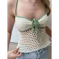 Handmade crochet top with open back mesh bow - crochet top