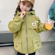 TUmama แจ็คเกตกันลมมีฮู้ดของเด็กผู้หญิงสำหรับฤดูใบไม้ผลิและฤดูใบไม้ร่วงทันสมัยและเสื้อกันหนาวปกขนเฟอ