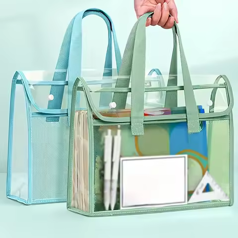 【F】1 Large Capacity Portable Transparent Waterproof Handheld Folder, Expandable File Storage Bag, PV