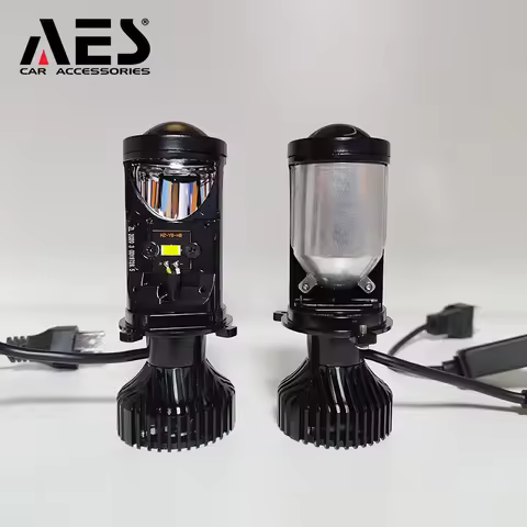 AES 2PCS Mini Headlamp Bi-led H4 Projector Lens Small Size LED Motorcycle Headlight With Low & High 