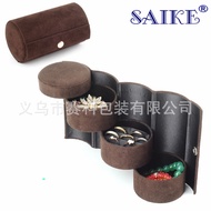 Ready Stock Wholesale Brown Flannel Cylinder Three-Layer Storage Jewelry Box Creative Cylinder Jewel