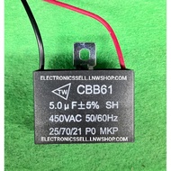 5UF450V CAPACITOR 5.0UF 5MFD 450V AC CBB61 There Are Wires TW MKP Brand CONDENSER Baht Sold Per Piec