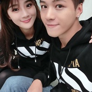 Hooded Bristles Round Neck Couple T-Shirt Warm Bristles.ear Local Gold Letter Four Horizontal Racing