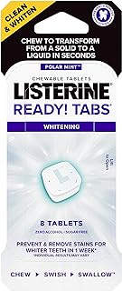 Listerine Ready! Tabs Whitening Chewable Tablets with Polar Mint Flavor to Help Fight Bad Breath, Gently Whiten Teeth &amp; Kill Bad Breath Germs On the Go, Sugar-Free, Gluten-Free, 8 ct