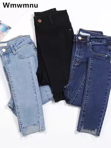 Womens Ankle-length Jeans Casual High Wasit Skinny Denim Pants Retro Leggings Vaqueros Streetwear Sl
