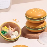 (SG LOCAL) Cute Burger Pill Box Portable Weekly Medicine Organizer 7 Compartments Small Travel Vitam