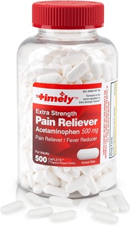 Timely Acetaminophen 500mg - 500 Caplets - Extra Strength Pain Relief - Compared to the active ingre