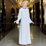 [ ARALLUCE ] Baju Dress Gamis Putih Wanita Muslim Kekinian Terbaru / Abaya Warna Putih Turkey Turki Gamis Kondangan Simple Elegan Mewah Modern Bisa Untuk Remaja Dewasa &amp; Ibu Ibu2 Pengajian atau manasik Bahan Premium