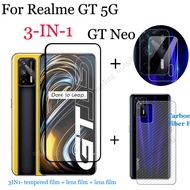 3-In-1สำหรับ Realme GT 5G / Neo 6.43 "ป้องกันเลนส์กล้องฟิล์ม + 21D Full หน้าจอกระจกเทมเปอร์ปกป้องหน้าจอ + คาร์บอนไฟเบอร์ฟิล์มด้านหลัง