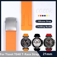 (with logo)Watch Band For Tissot Strap 1853 T-RACE T048-417A 21mm Development Clasp Watchband Accessorie Rubber Silicone Bracelet Chain