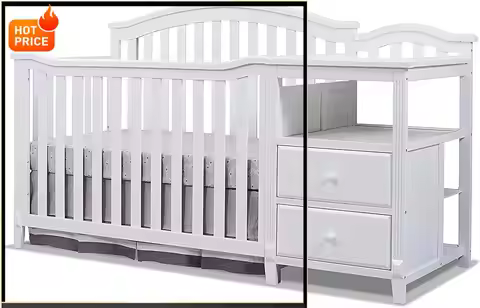 BestsellerFurniture Berkley Crib and Changer with Slat Panel Back Classic -in- Convertible Diaper Ch