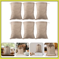 💍 8Pcs Breathable Vegetable Bag Khaki Burlap Drawstring Storage Bags for Farmers Market