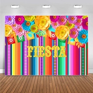 Mexican Fiesta Photography Backdrop Color Stripes Paper Flower Fiesta Theme Background for Mexico Ci