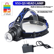 RECHARGABLE LED HEADLAMP V53-Q5 / V9-T6 USB CLASSIC SET OUTDOOR POWER STRONG RETRACTABLE ZOOM WATERP
