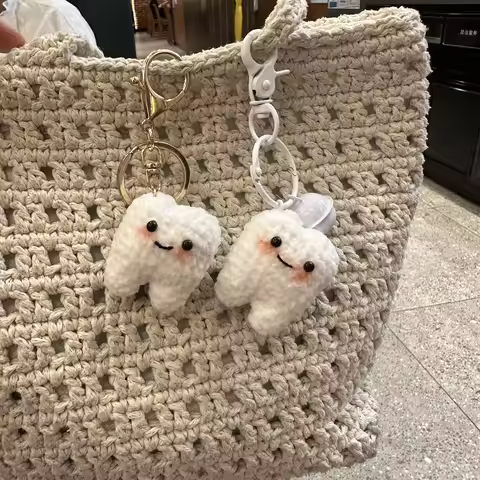 Finished Product 4cm Cute Mini Knitting Smile Tooth Keychain Little Teeth Keychain Pendant Keyring K