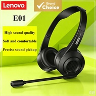 Lenovo E01 Earphones Office Laptop Desktop 3.5mm/USB/Type-c Control Switch Headphones Rotatable HD M