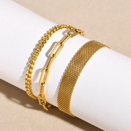 Vnox 14K Gold Flat Cross Chain Reticular Chain Cuban Chain Bracelet Collection for Women Men,Stainle