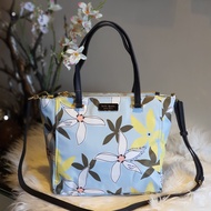 Kate Spade Classic Medium Dawn Satchel Two Zip and Tab Closure Nylon Bag - Light Blue Floral Print Women's Tote Bag with Sling