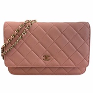 CHANEL 香奈兒 WOC 斜背包 羊皮 粉紅色 金釦