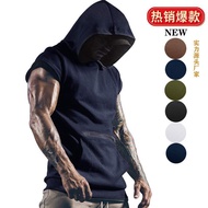 Summer fitness sports sleeveless men Men's Zipper Hooded Vest Sweatshirt American Style Outdoor Cros