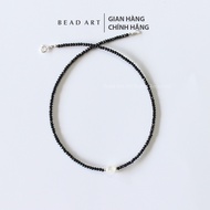 Vòng Cổ 3x2MM Đá Spinel Màu Đen Giác Cắt Đá Ánh Trăng Bạc 925 Dây Chuyền Phong Thuỷ Thuỷ - Bead Art