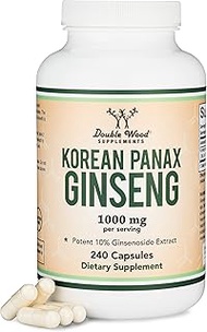 Panax Ginseng (Korean Red Variety) (4 Month Supply) 240 Vegan Capsules - 1,000mg per Serving for Mood, Cognitive Function, Energy and Stress by Double Wood Supplements