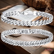 [AuraMio] Cuban Link Chain Stainless Steel/Gold/ck Plated Bracelet For Men Women 7/8mm Width, 7.4/8.