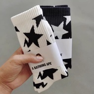 Ape Star Embroidery Socks Stokin Unisex Mens Womens Sport Casual Put Grey Hitam Bape Sta