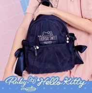 Kitty x Ruby 刺繡蝴蝶結網紗後背包-深藍