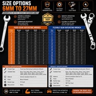 Professional Ratchet Combination Wrench Flexible Head Metric 6mm-27mm Spanar Gear