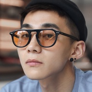 2021Versi Korea Fesyen Bulat Bingkai Cermin Mata Hitam Personaliti Jeli Warna Tunggal Rasuk Cermin Mata Hitam Trend Punk