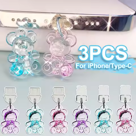 1-3Pcs Kawaii Phone Dust Plug Charm Acrylic Bear Jack Dust Protection Stopper Anti Dust Cap Charge P