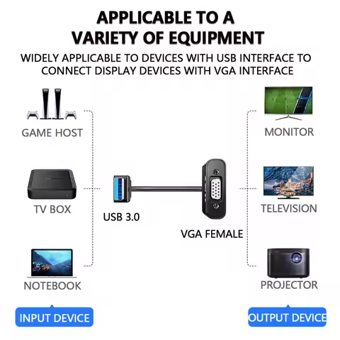 DTECH USB 3.0 to VGA Video Graphics Adapter 0.2M 1080P HD USB Male to VGA Female Adapter Cable Conve