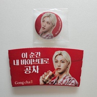 STRAY KIDS FELIX x GONGCHA Promotional PIN BUTTON + FOLDING CUP HOLDER - 4th Week